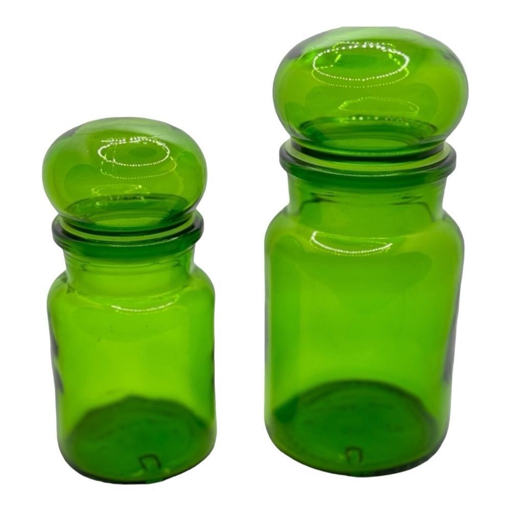 Vintage  Green Glass Bubble Top Jars Apothecary Bottle Container Belgium